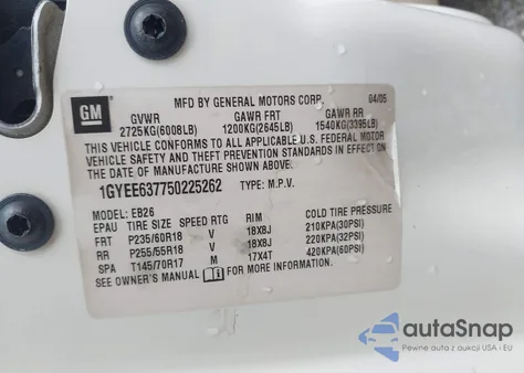 2005 Cadillac Srx V6 from USA, damaged, VIN 1GYEE637750225262